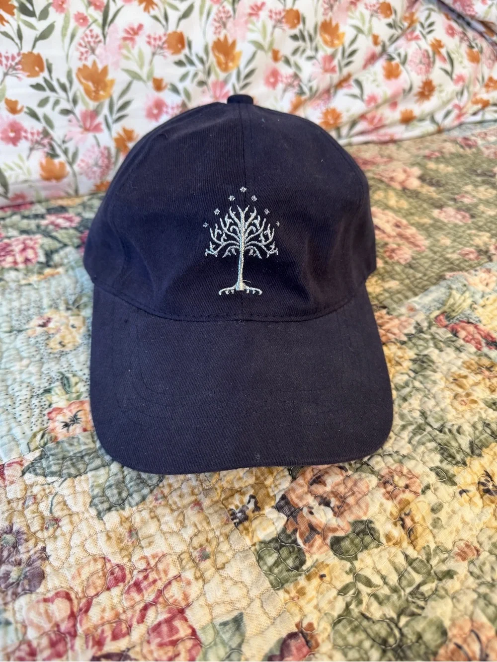 Navy Baseball Cap with White Tree of Gondor Embroidery